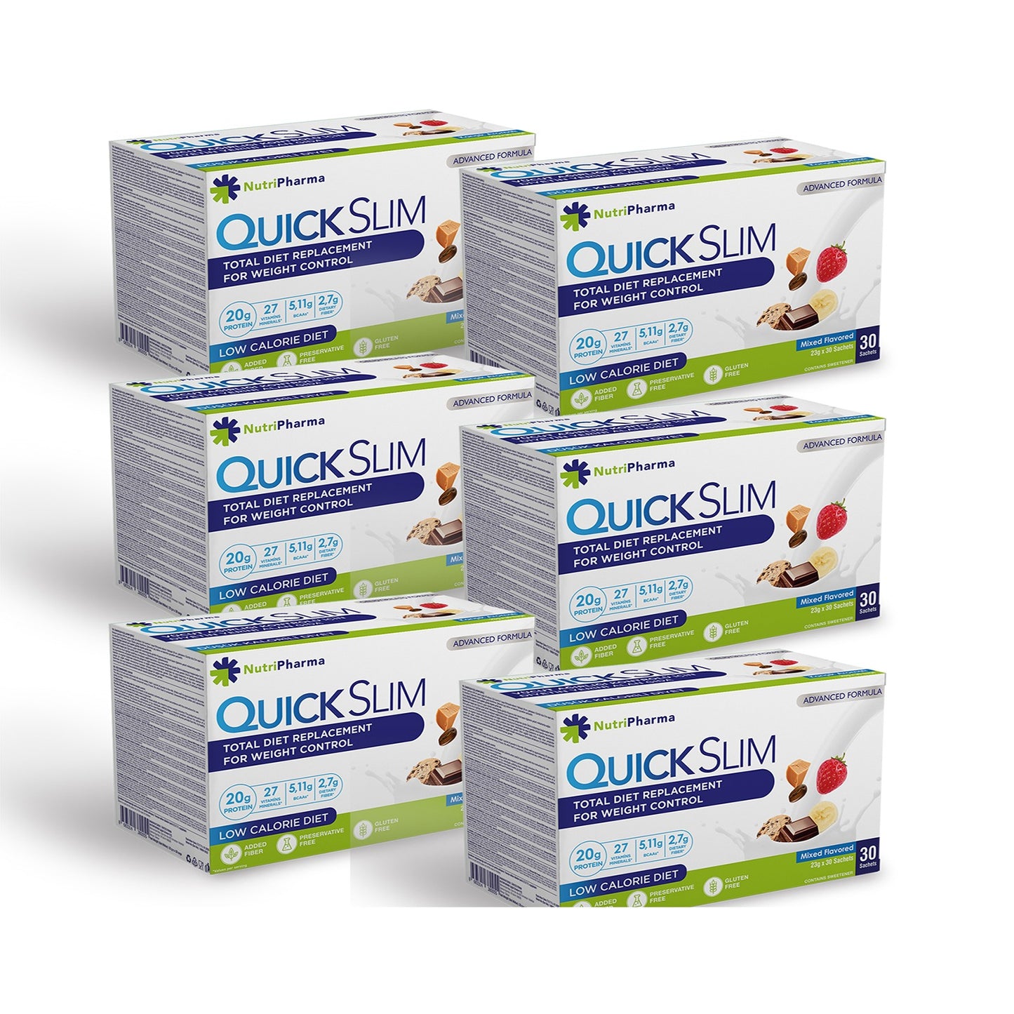 Quick Slim Meal Replacement Shakes, Variety Pack, (30 servings x 6 boxes)